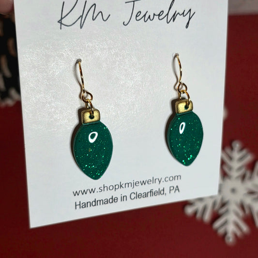 Green Glitter | Bulb | Small | Clay | Earring