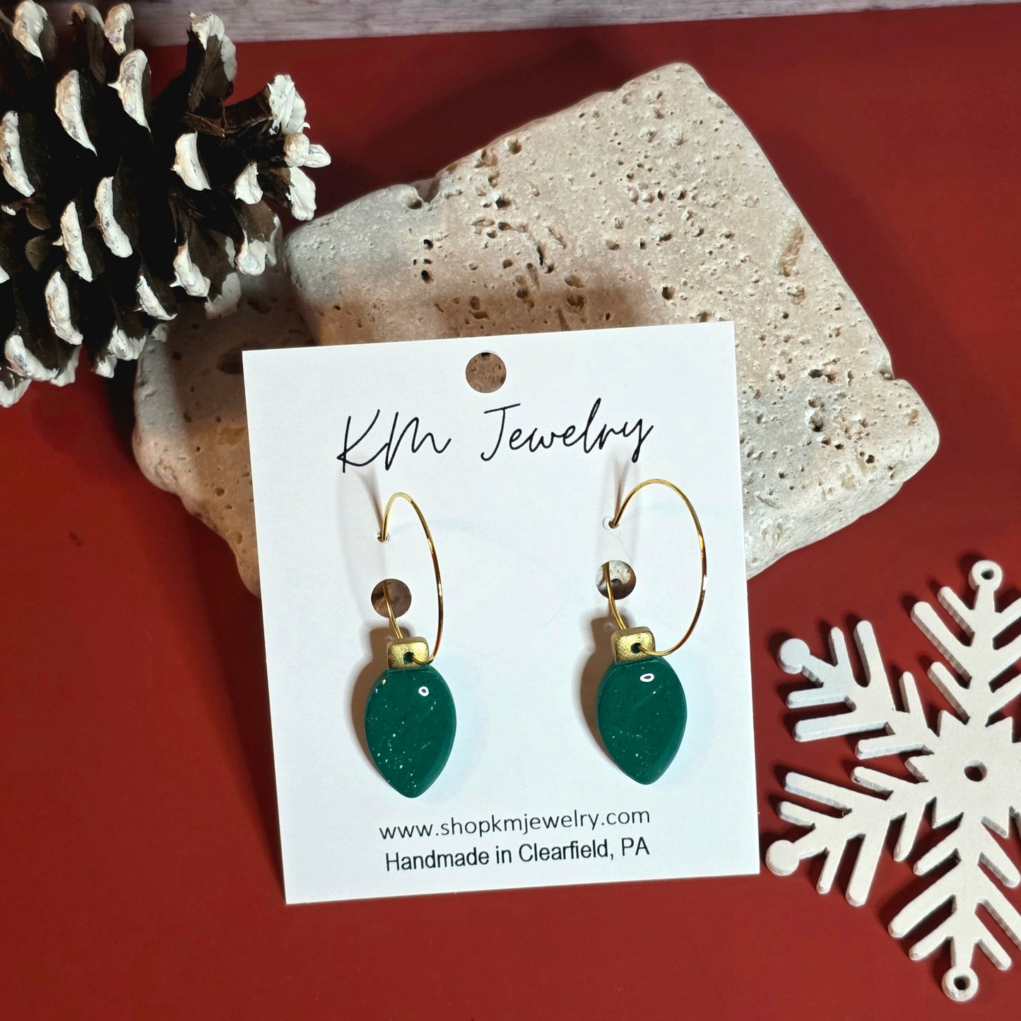 Green Glitter | Bulb | Small | Hoop| Clay | Earring