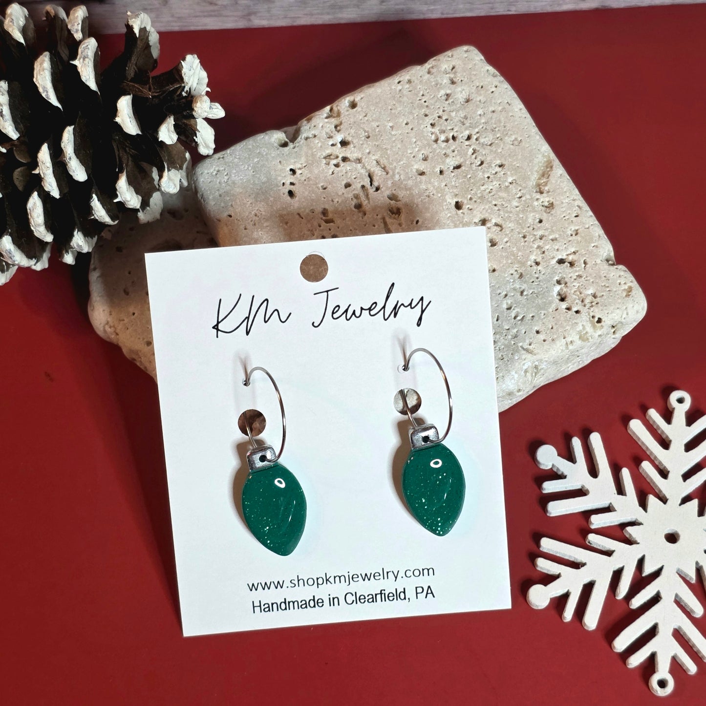 Green Glitter | Bulb | Small | Hoop| Clay | Earring