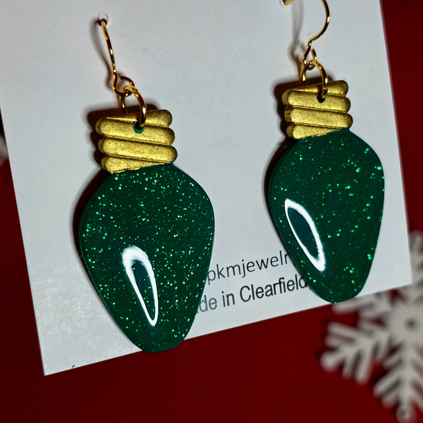 Green Glitter | Bulb | Clay | Earring
