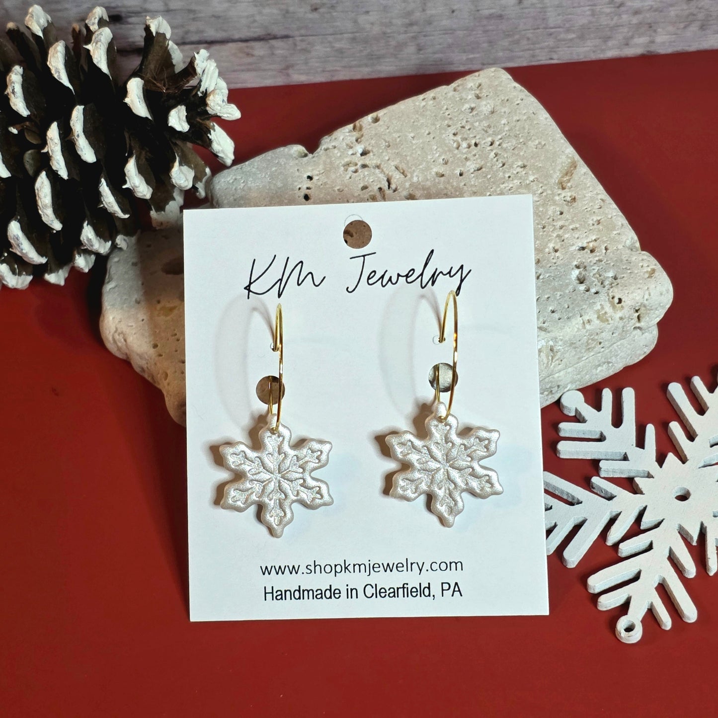 Pearl White | Snowflake | Hoop | Clay | Earring