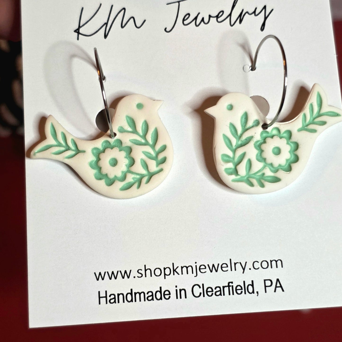 Nordic Bird | Green | Hoop | Clay | Earring