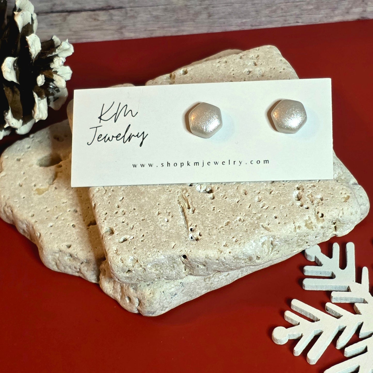 Pearl | Hexagon | Stud | Clay | Earring