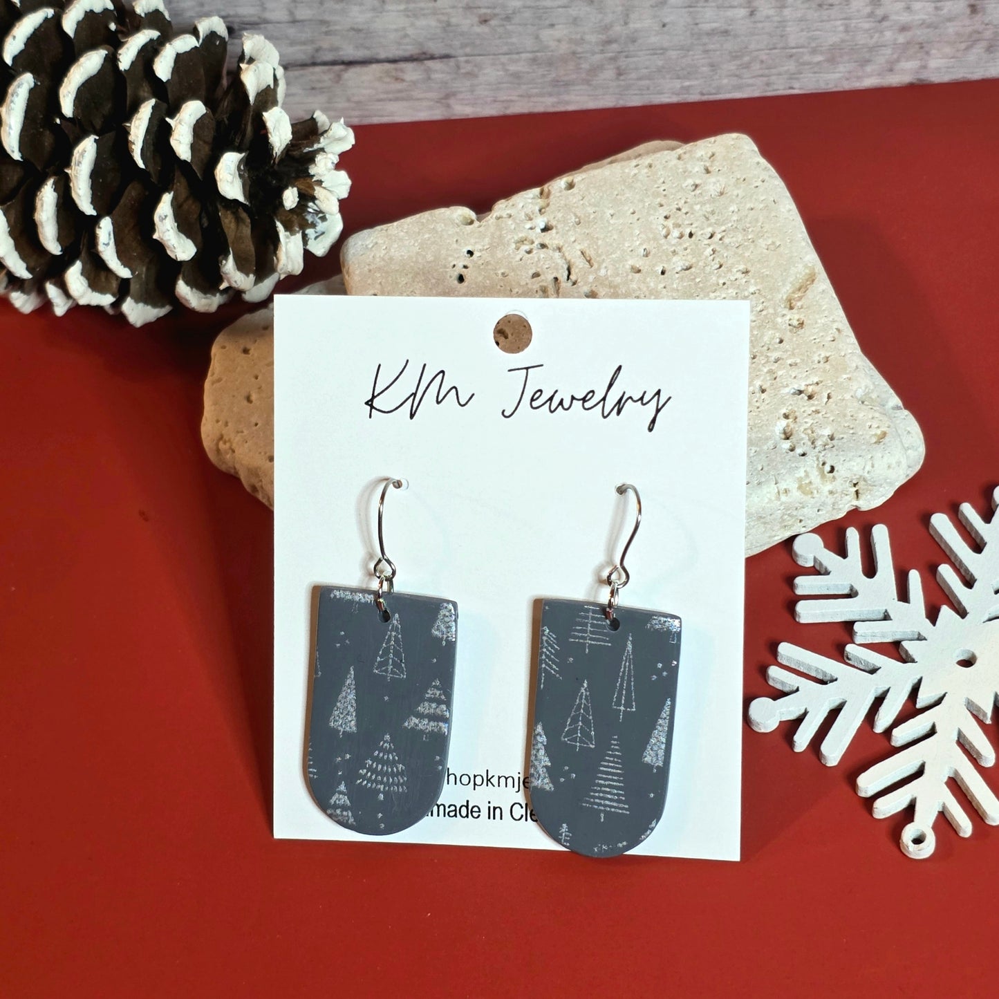 Slate Gray | Silver Trees | Clay | Earring