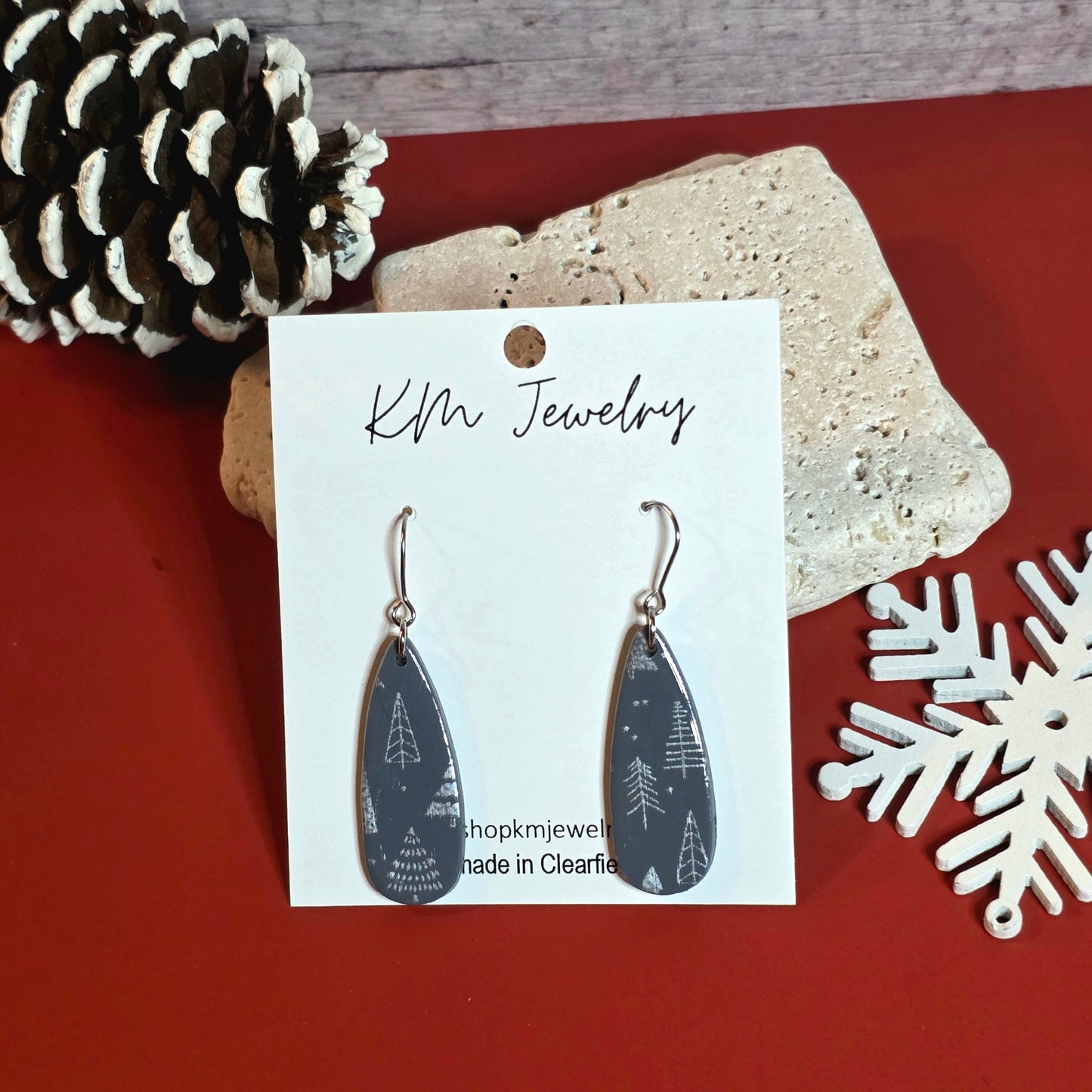 Slate Gray | Silver Trees | Clay | Earring