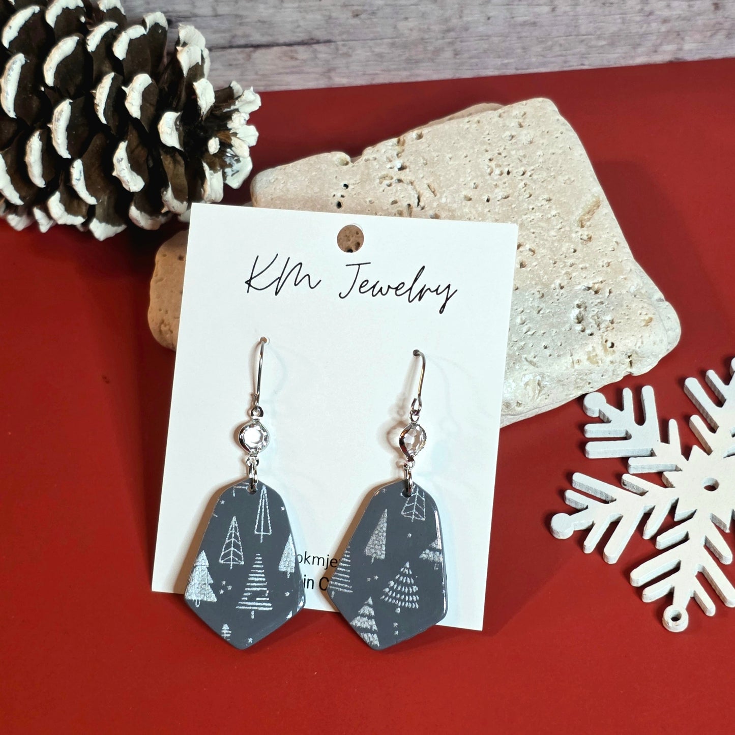 Slate Gray | Silver Trees | Clay | Earring