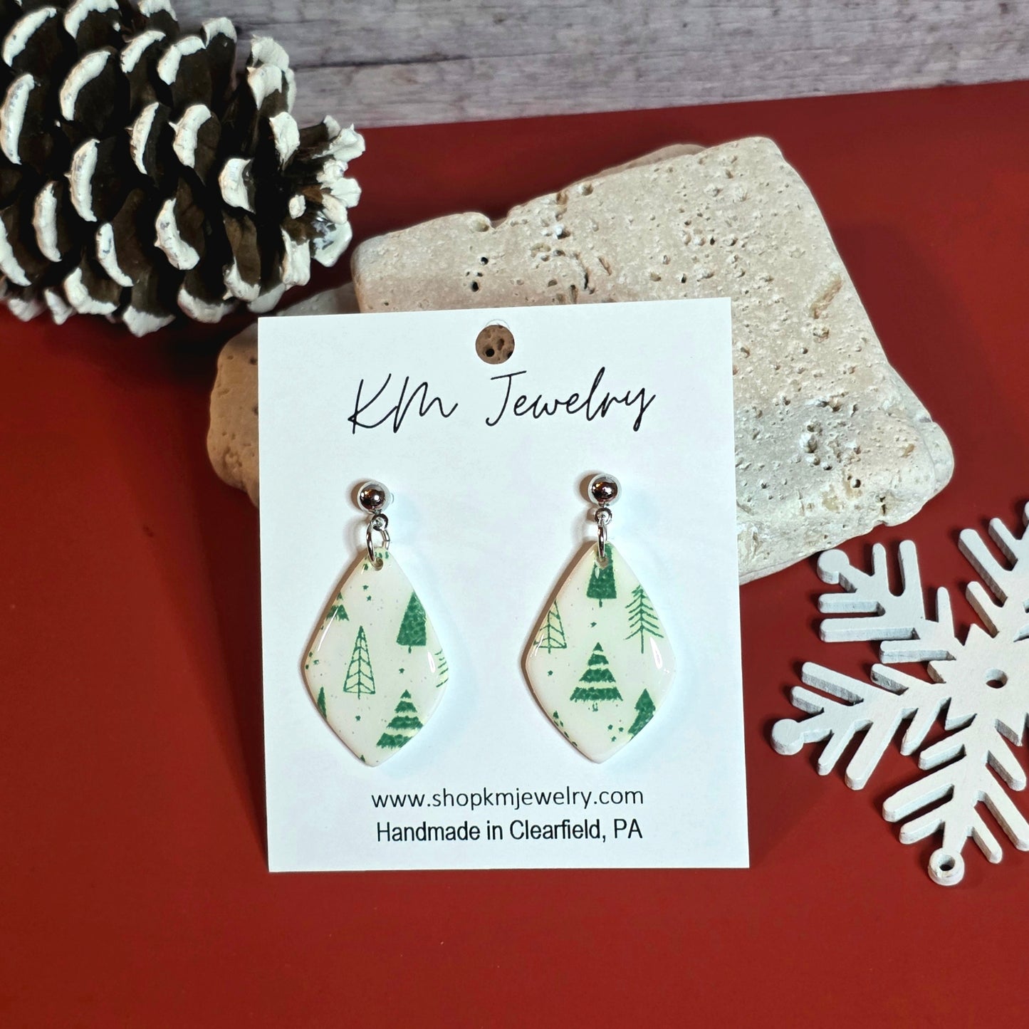 Sparkle White | Green Trees | Clay | Earring