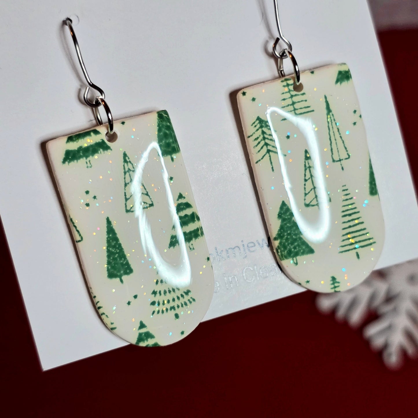 Sparkle White | Green Trees | Clay | Earring