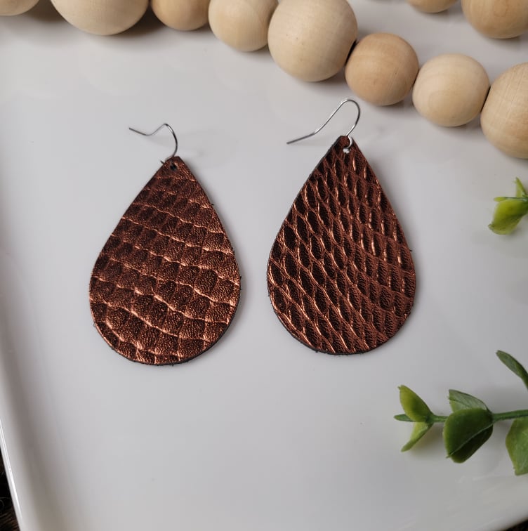 Copper Metallic | Genuine Leather | Earrings | Multiple Sizes
