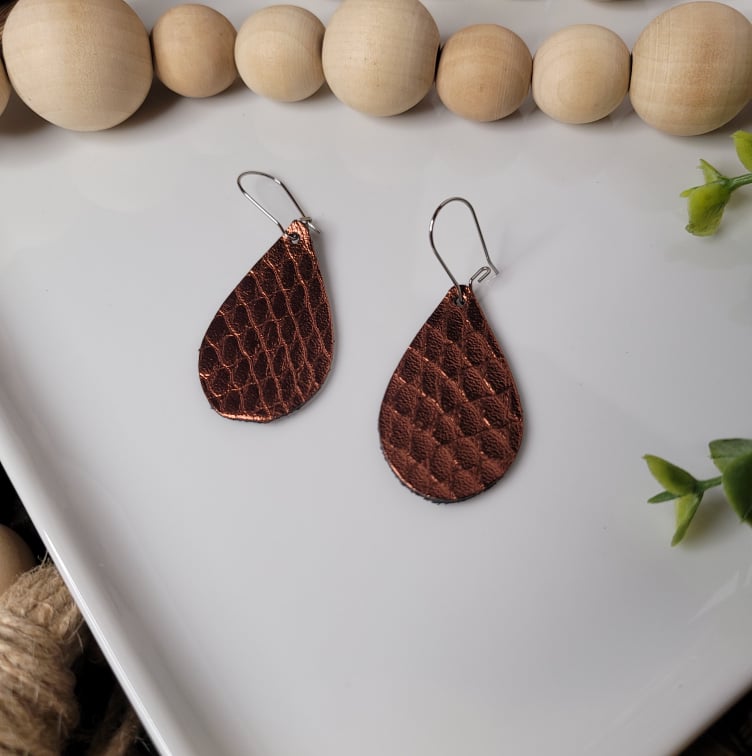 Copper Metallic | Genuine Leather | Earrings | Multiple Sizes