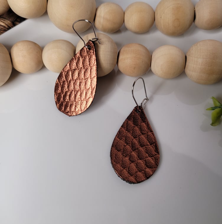 Copper Metallic | Genuine Leather | Earrings | Multiple Sizes
