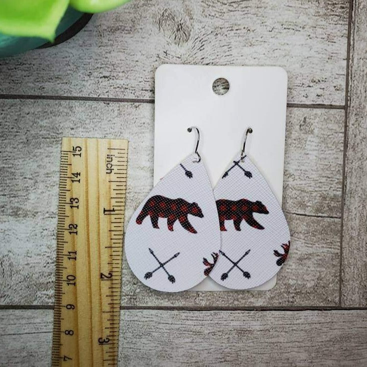 Large Teardrop | Buffalo Plaid Bear | Moose | Holiday earrings