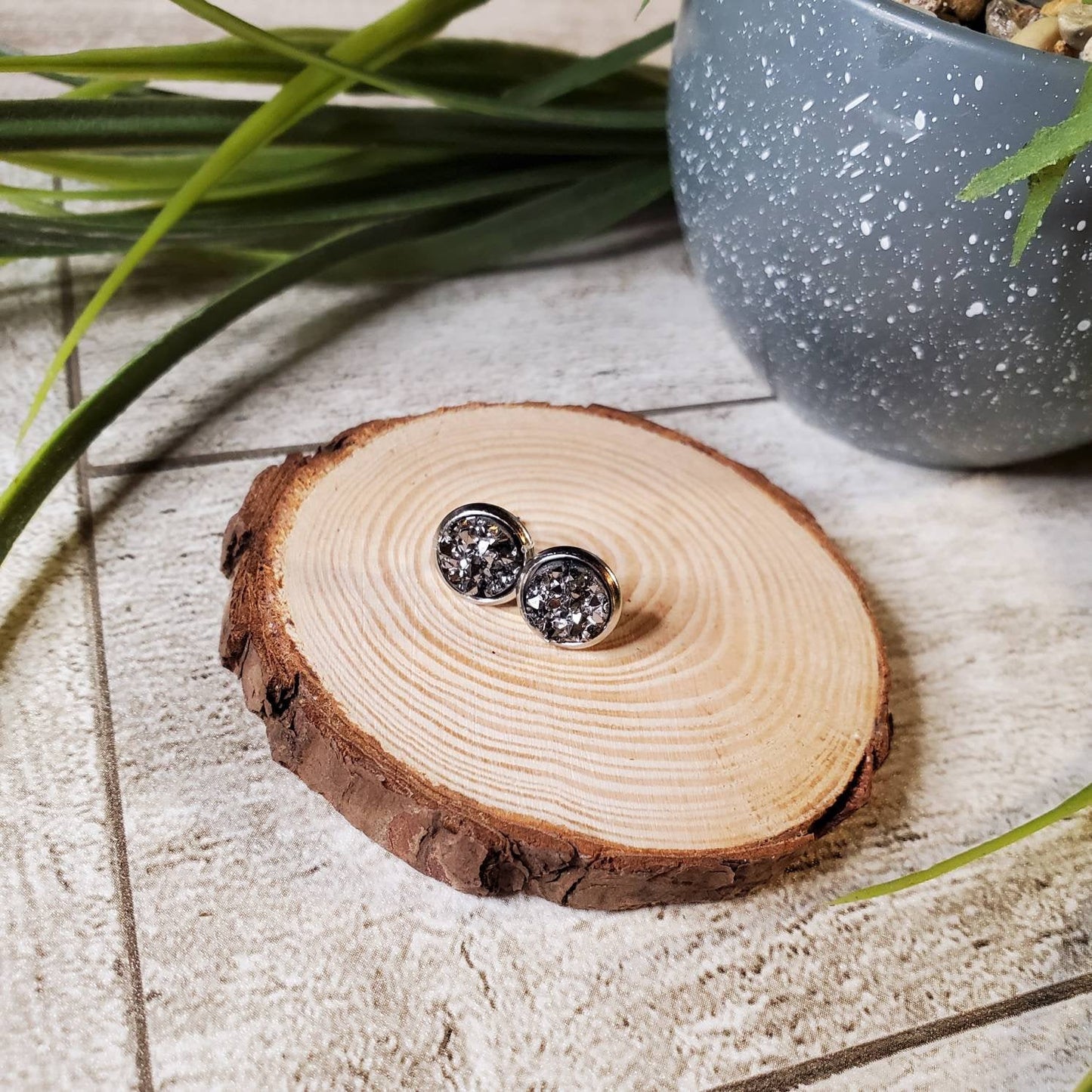 Druzy Stud | Gunmetal | Earrings | Faux Druzy | Multiple Sizes