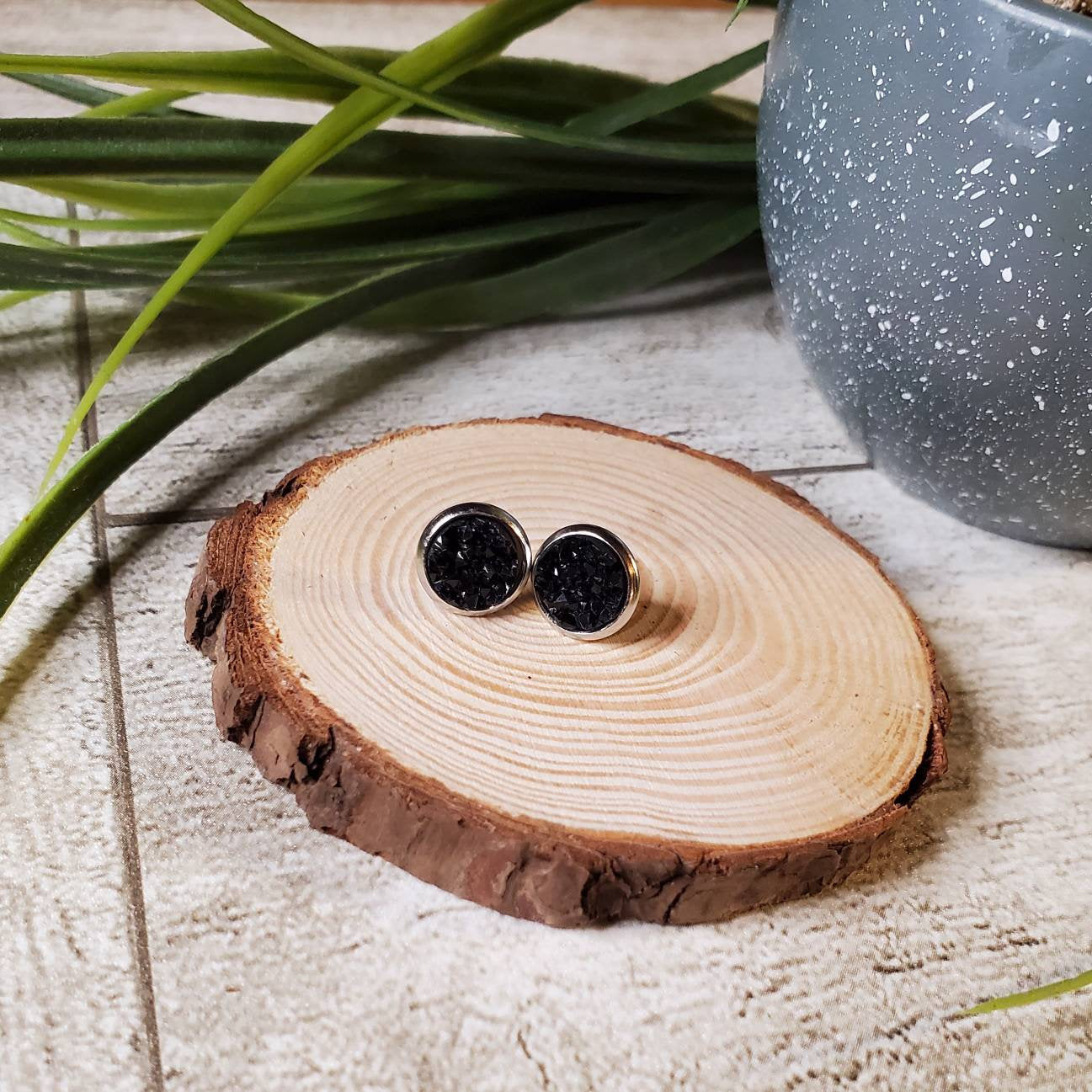 Druzy Stud | Black | Earrings | Faux Druzy | Multiple Sizes