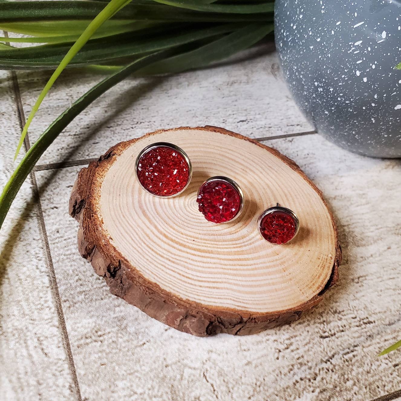 Druzy Stud | Red | Earrings | Faux Druzy | Multiple Sizes