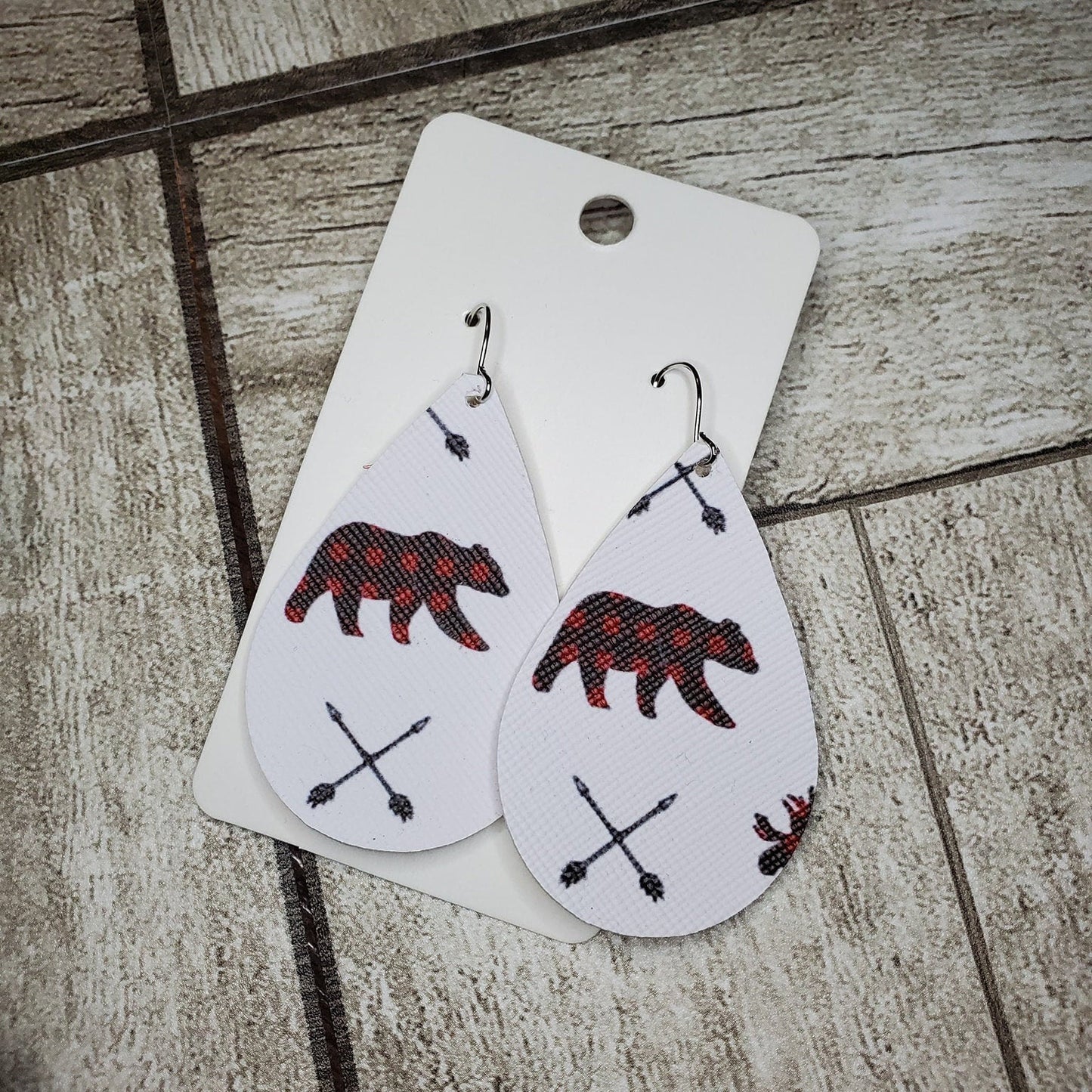 Large Teardrop | Buffalo Plaid Bear | Moose | Holiday earrings