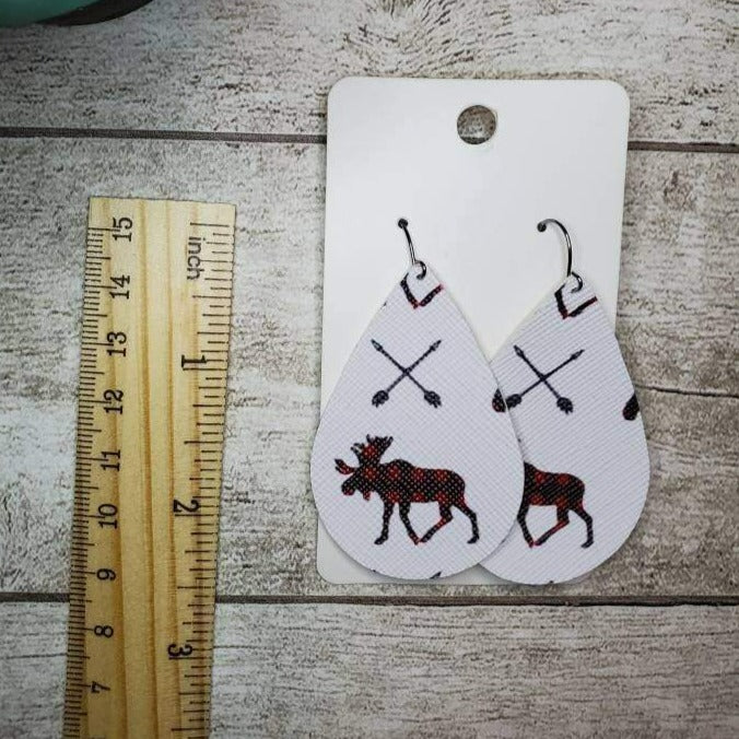 Large Teardrop | Buffalo Plaid Bear | Moose | Holiday earrings
