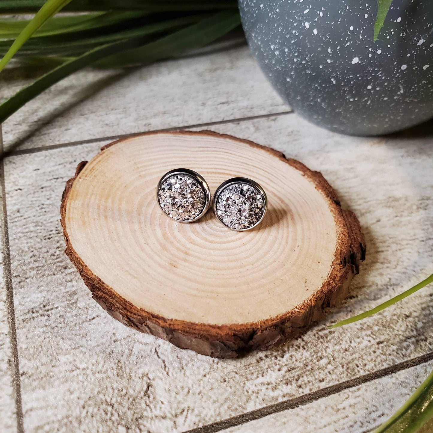 Druzy Stud | Silver | Earrings | Faux Druzy | Multiple Sizes