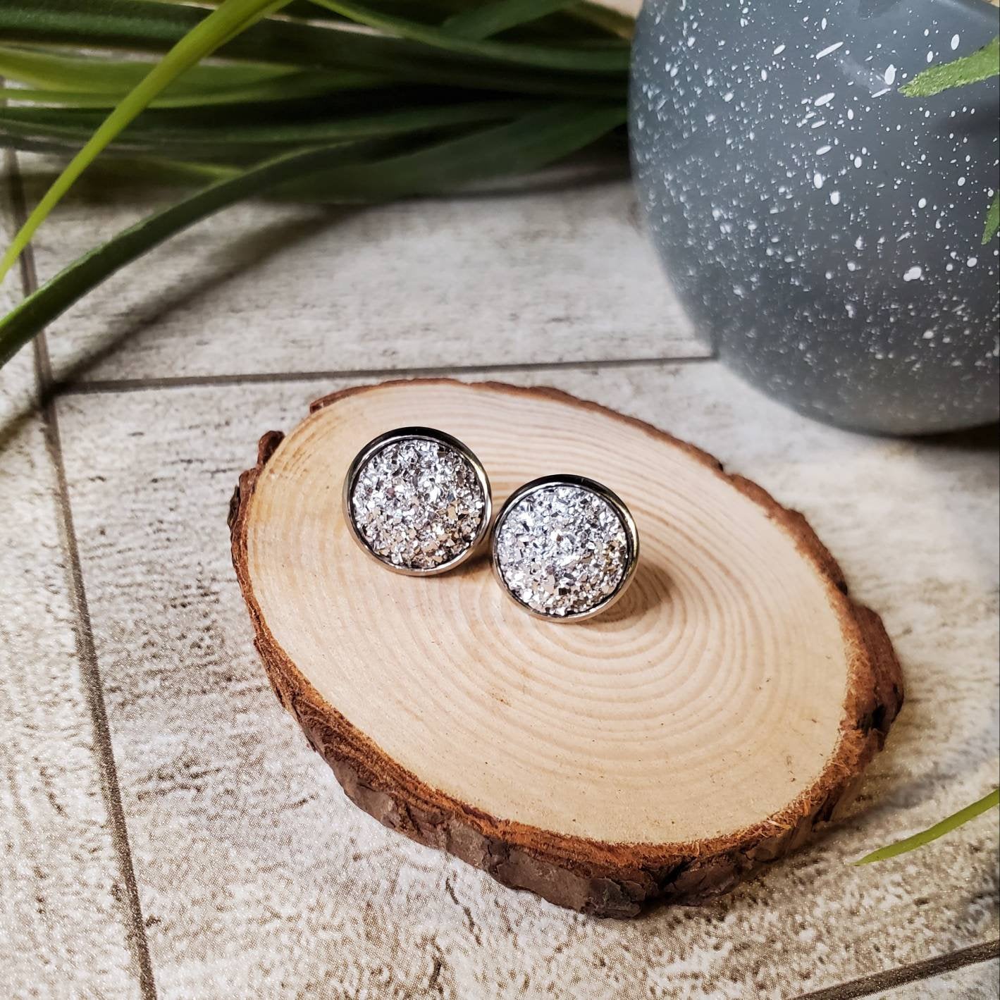 Druzy Stud | Silver | Earrings | Faux Druzy | Multiple Sizes