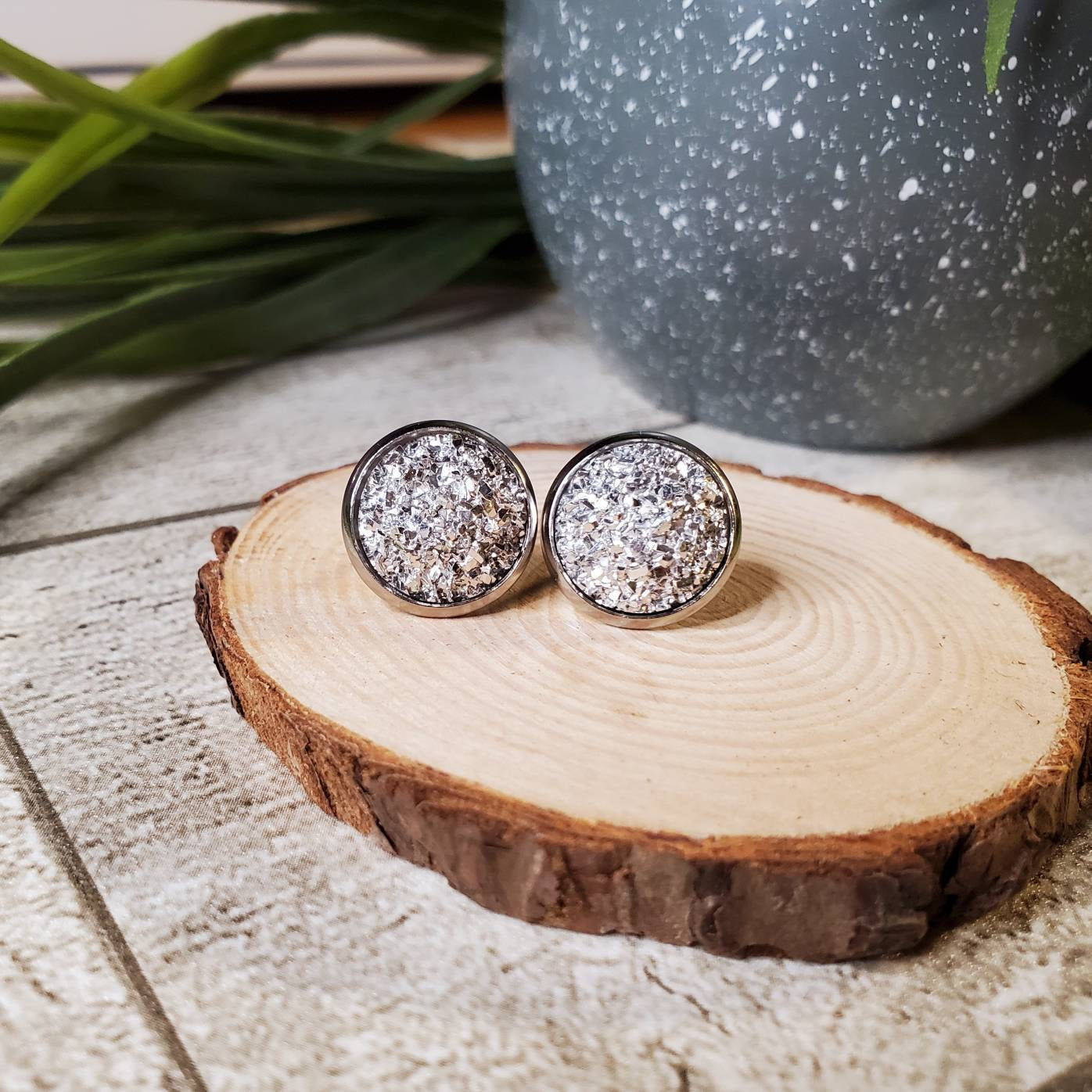 Druzy Stud | Silver | Earrings | Faux Druzy | Multiple Sizes