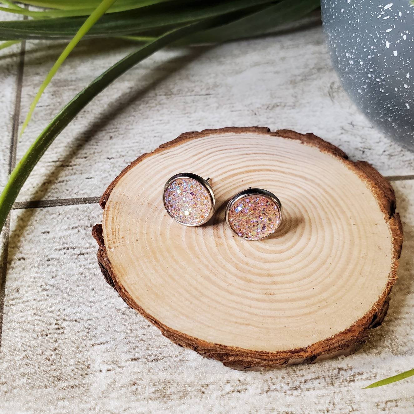 Druzy Stud | Light Multi-Colored | Earrings | Faux Druzy | Multiple Sizes
