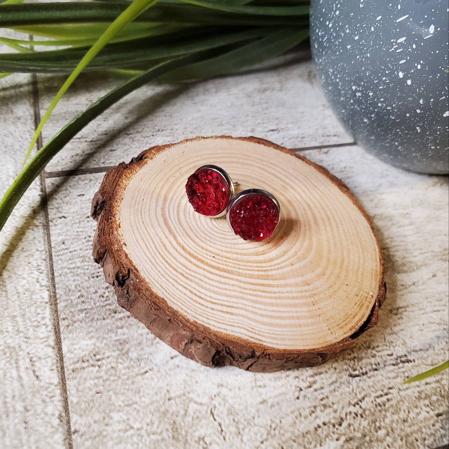 Druzy Stud | Red | Earrings | Faux Druzy | Multiple Sizes