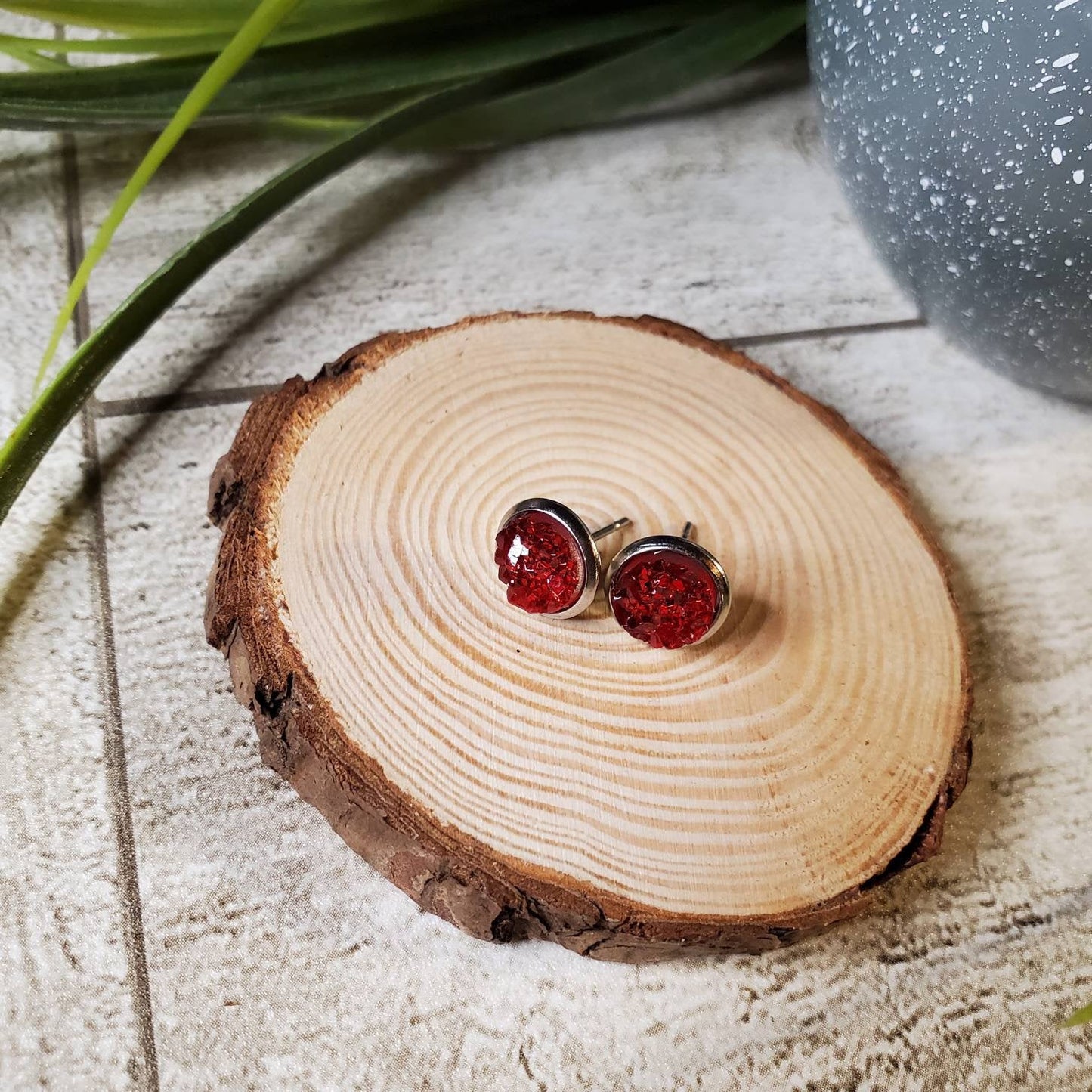 Druzy Stud | Red | Earrings | Faux Druzy | Multiple Sizes