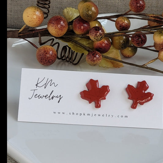 Fall Leaf | Stud | .5 x .75 inch | Clay