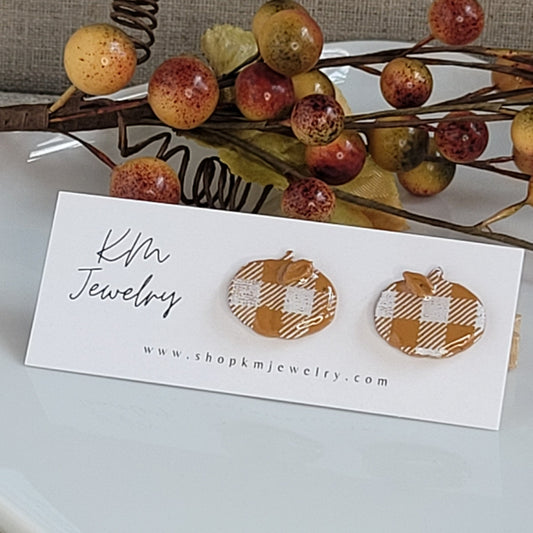 Plaid Pumpkin | Stud | 15 x 19mm | Clay