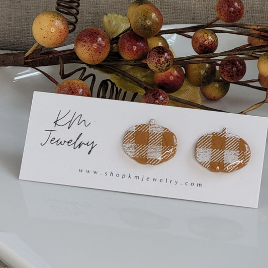 Plaid Pumpkin | Stud | 15 x 19mm | Clay