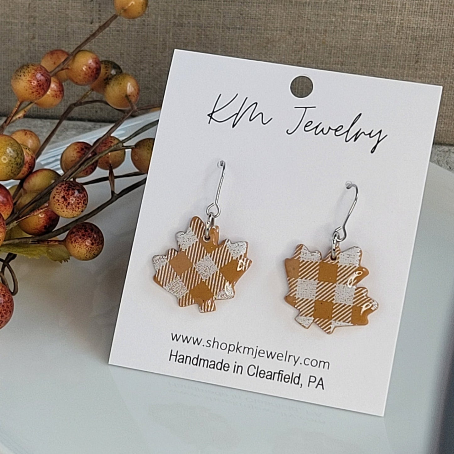 Plaid | Fall | Leaf | Clay | Earrings