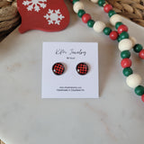 Buffalo Plaid | 12mm | Stud | Red Black | Earrings