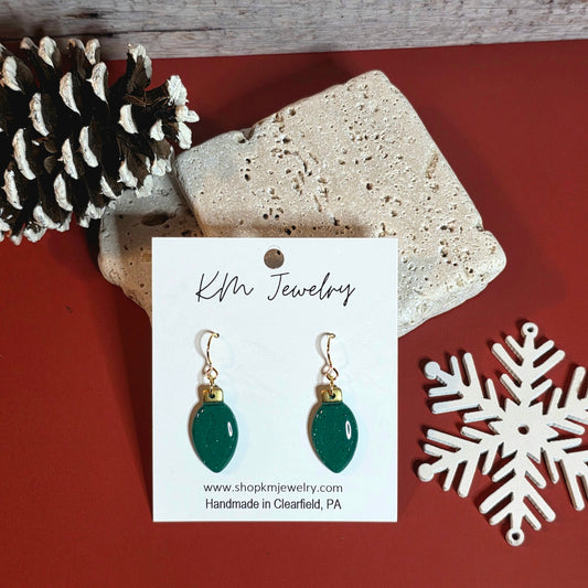 Green Glitter | Bulb | Small | Clay | Earring