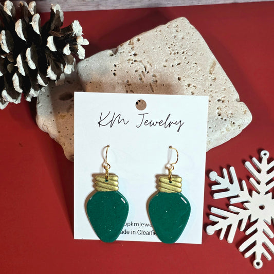 Green Glitter | Bulb | Clay | Earring