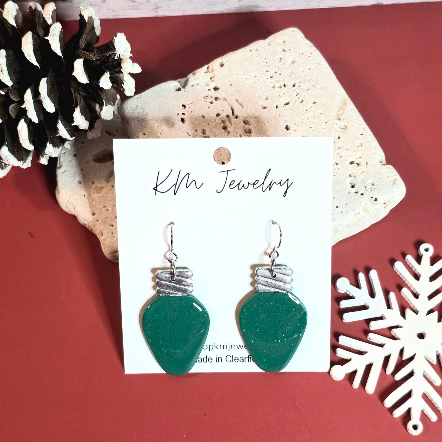 Green Glitter | Bulb | Clay | Earring