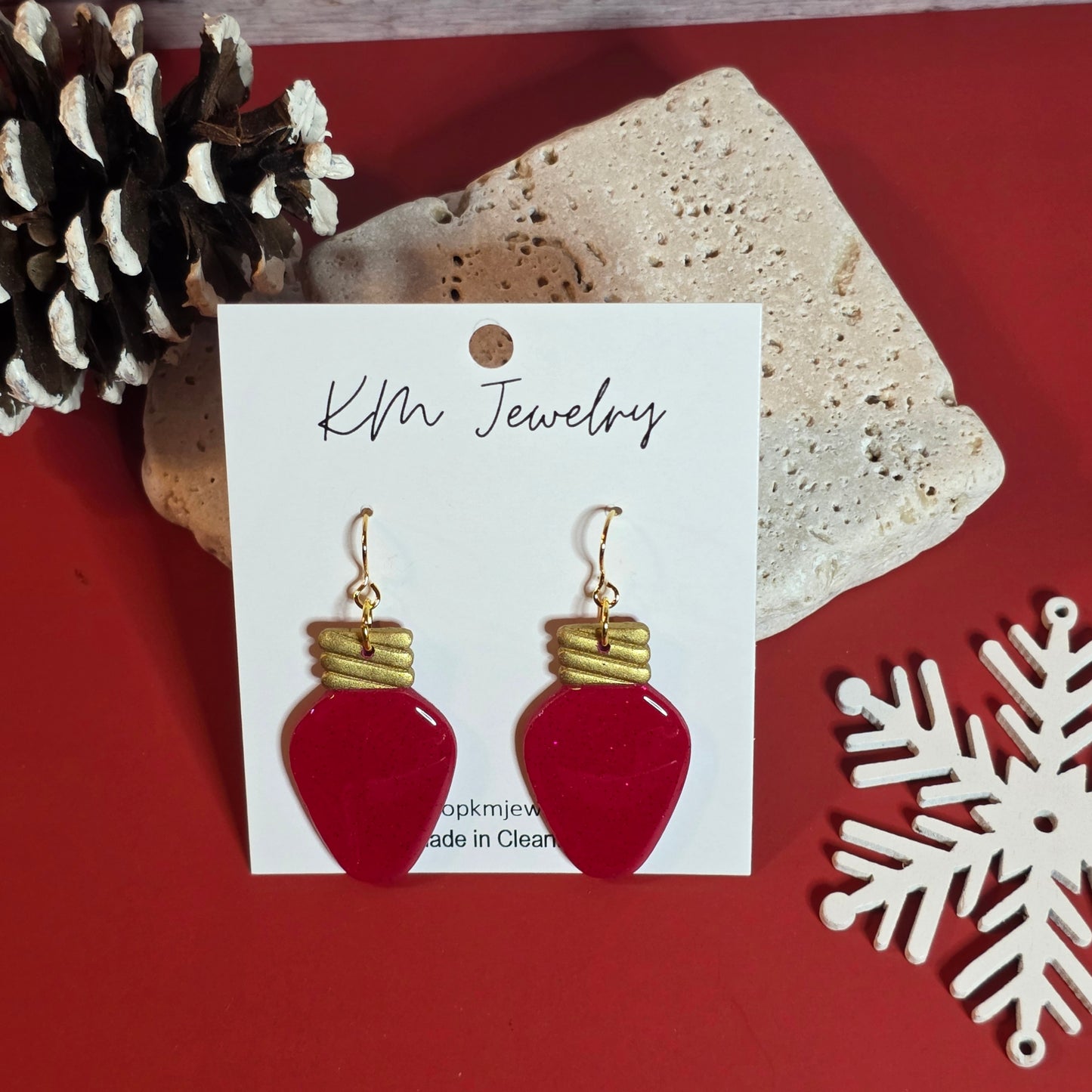 Red Glitter | Bulb | Clay | Earring
