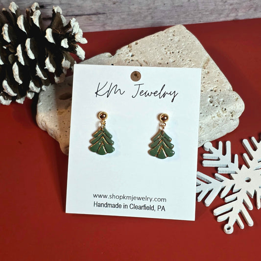 Gold Foil | Embossed | Tree | Clay | Earring