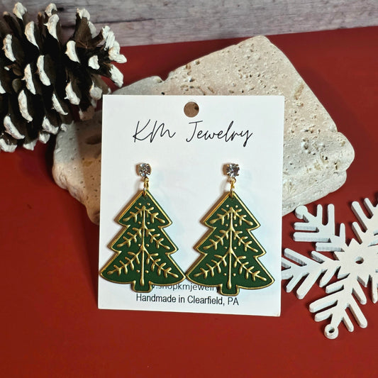 Green | Gold | Tree | Clay | Earring