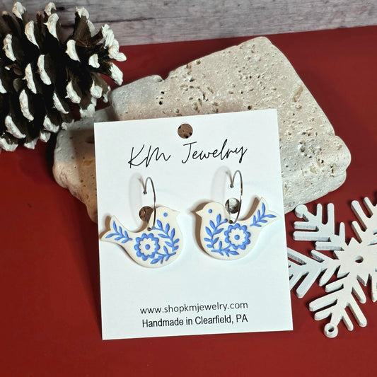 Nordic Bird | Blue | Hoop | Clay | Earring