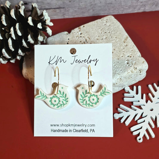 Nordic Bird | Green | Hoop | Clay | Earring