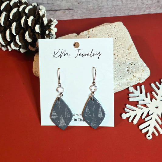 Slate Gray | Silver Trees | Clay | Earring