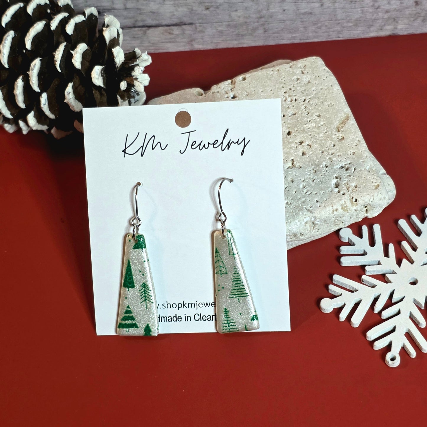 Pearl White | Green Trees | Clay | Earring