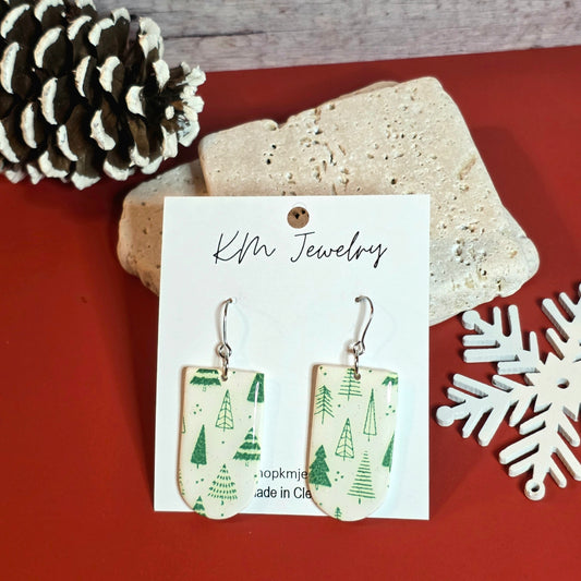 Sparkle White | Green Trees | Clay | Earring