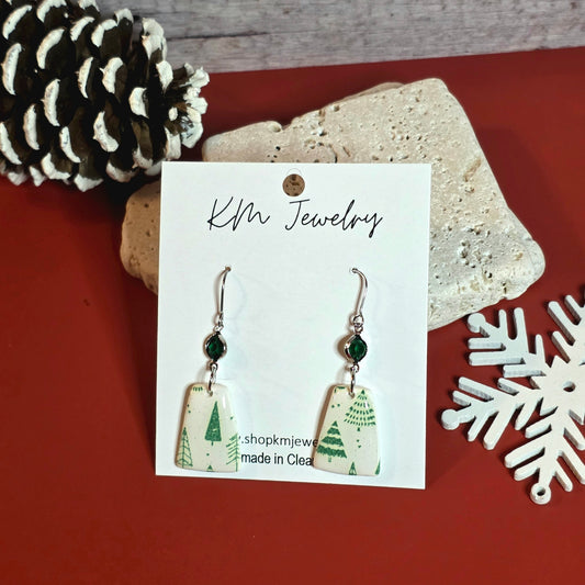 Sparkle White | Green Trees | Clay | Earring