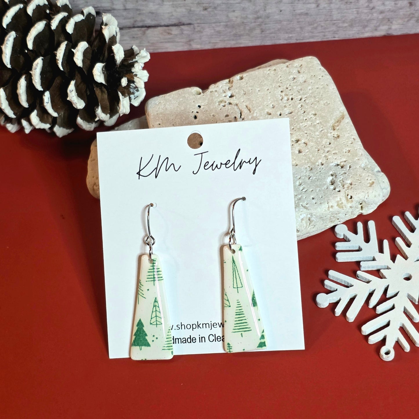 Sparkle White | Green Trees | Clay | Earring