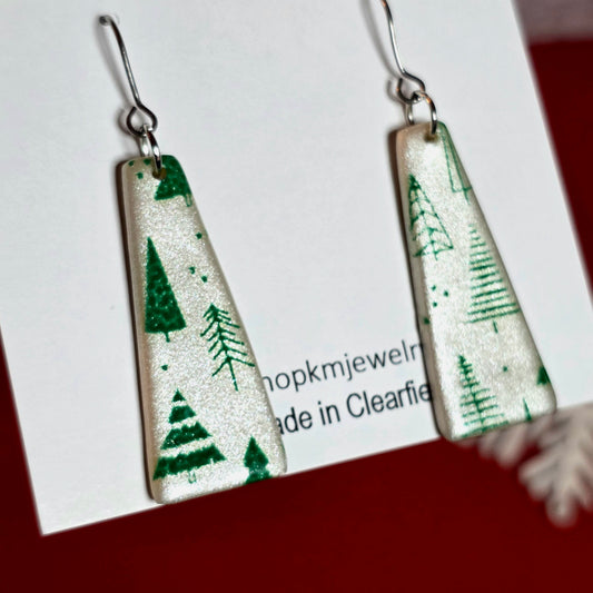 Pearl White | Green Trees | Clay | Earring