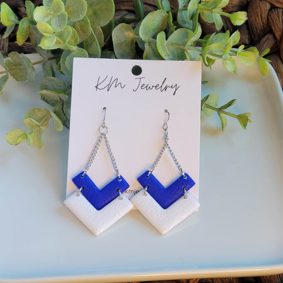 Blue | White | Chevron | Earrings | Clay