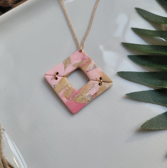 Marble Dusty Rose | Necklace | Clay | Geo Diamond | Pink