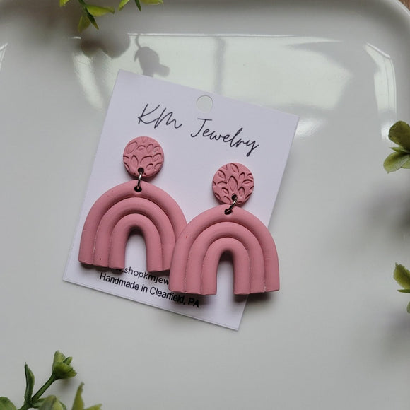 Dusty Rose | Clay Earring | Lg Rainbow Arch | Textured Stud Top | Pink