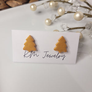 Christmas | 20mm | Stud | Golden Tree | Clay